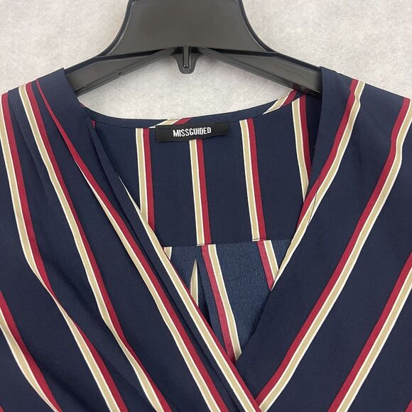 Misguided Blouse Womens Size 10 Striped V Neck Surplice Wrap Long Sleeve Top - Picture 9 of 12